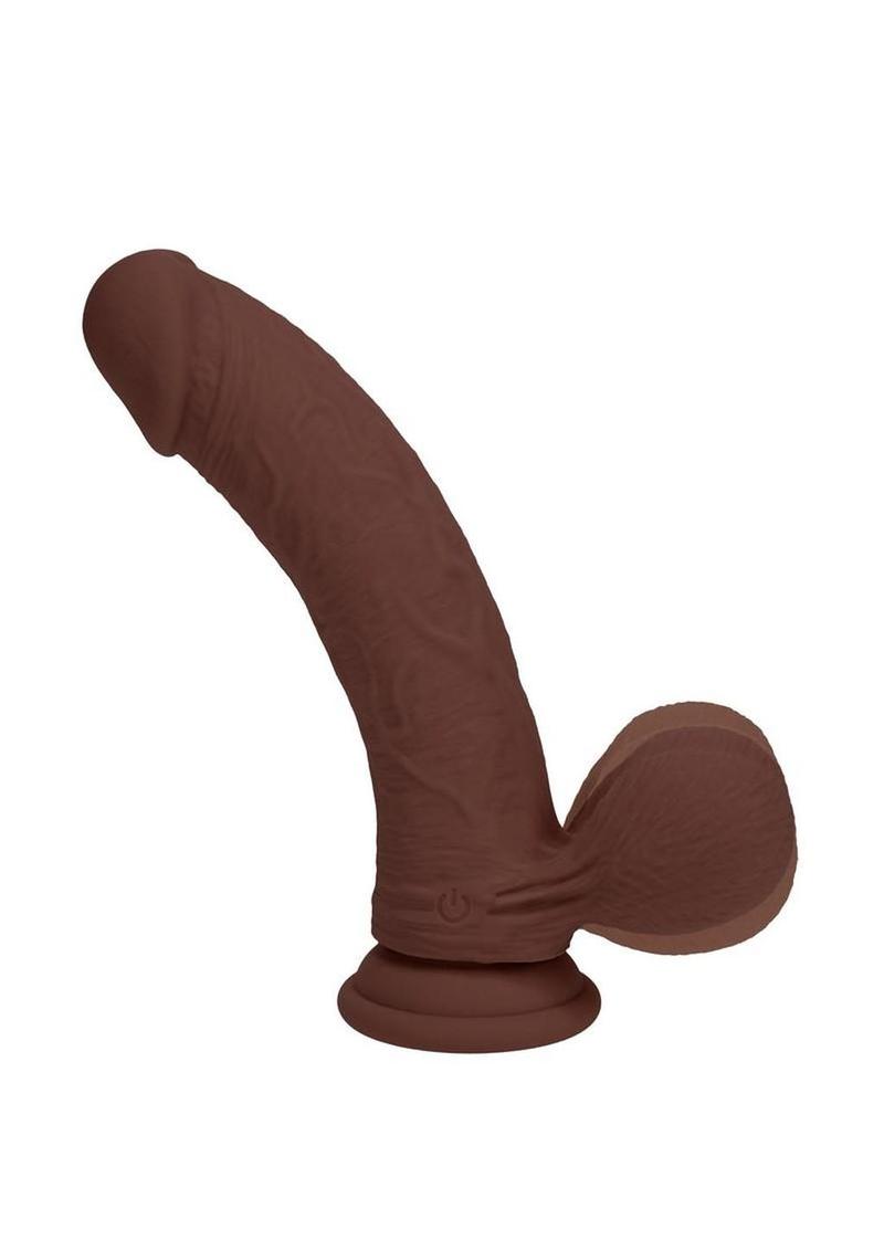 RealRock Rechargeable Silicone Dual Layered Vibrating Curved Dildo with Weighted Balls 6in – Chocolate