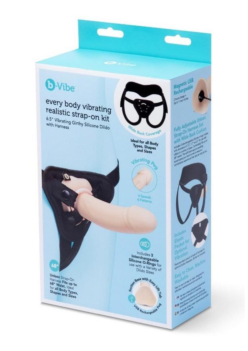 B-Vibe Every Body Vibrating Realistic Silicone Dildo Strap-On Kit - Vanilla