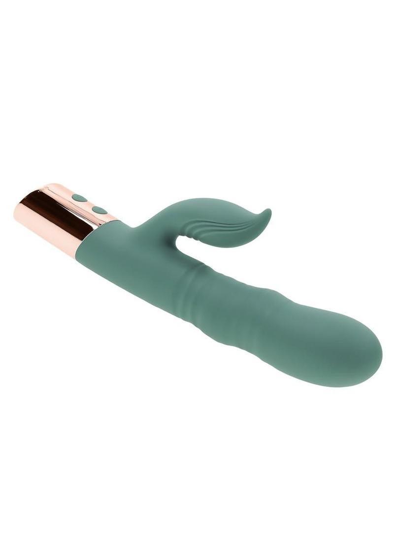 The Shimmy Rechargeable Silicone Vibrator with Clitoral Stimulator – Green