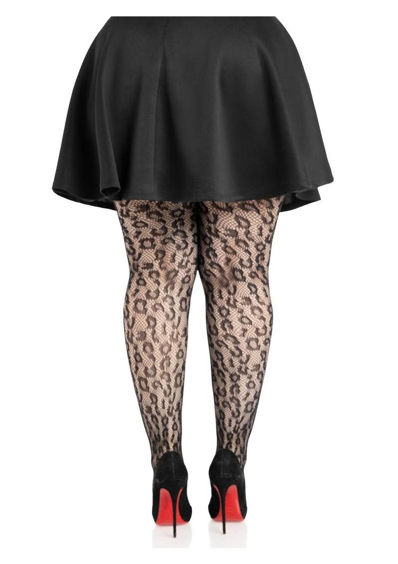 Leg Avenue Leopard Net Tights – 1X/2X – Black
