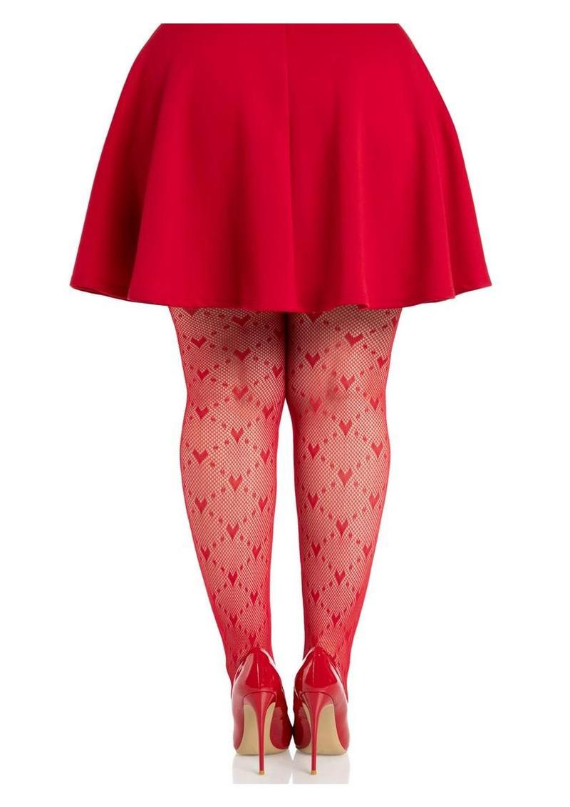 Leg Avenue Love Struck Heart Net Tights – 1X/2X – Red