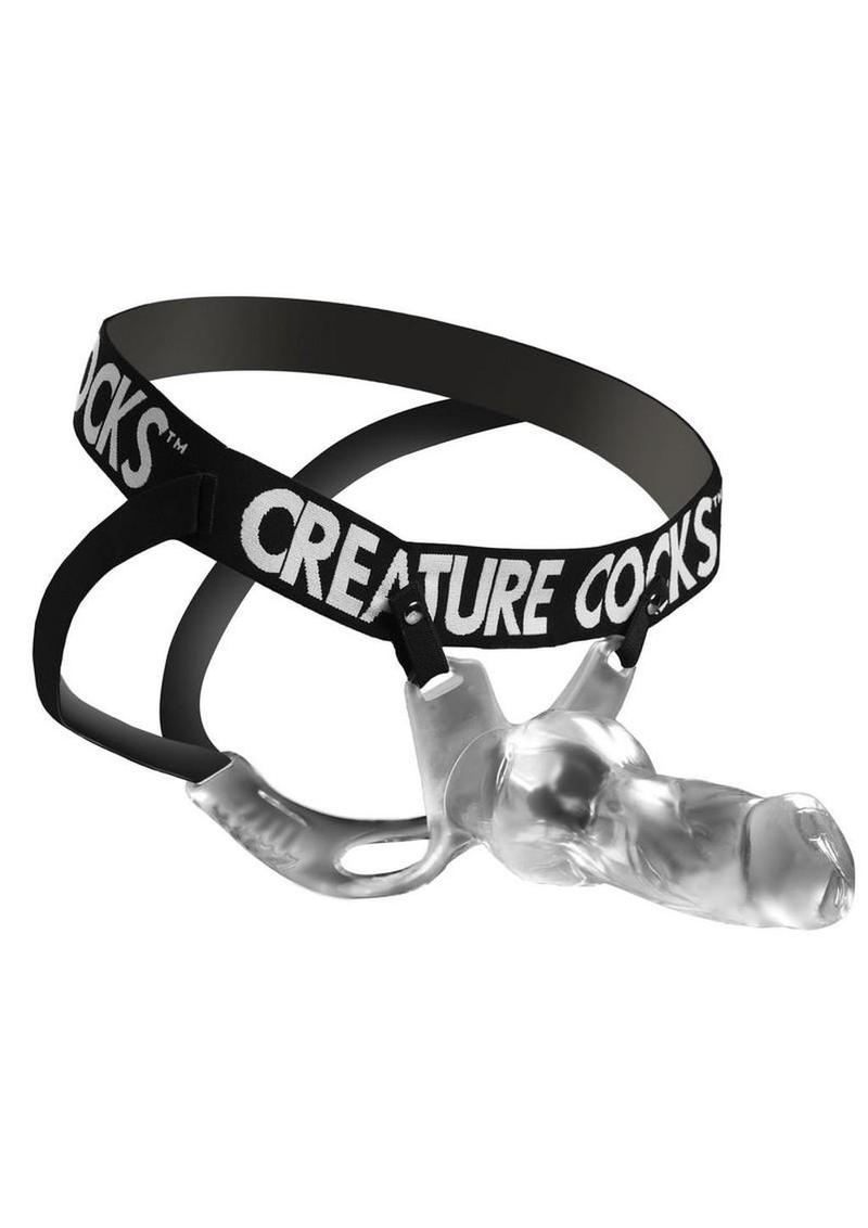 Creature Cock Snow Wolf Hollow Strap-On with Harness – Clear/Black