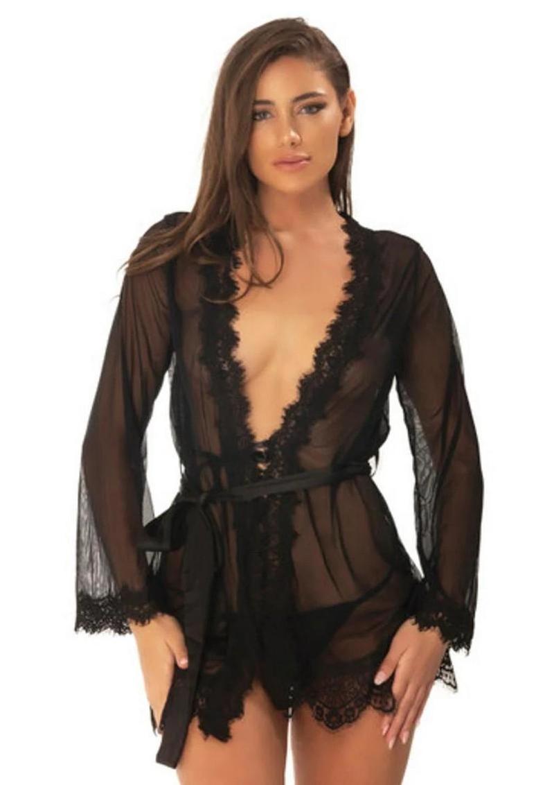 Oh La La Provence Short Sheer Robe Small/Medium - Black
