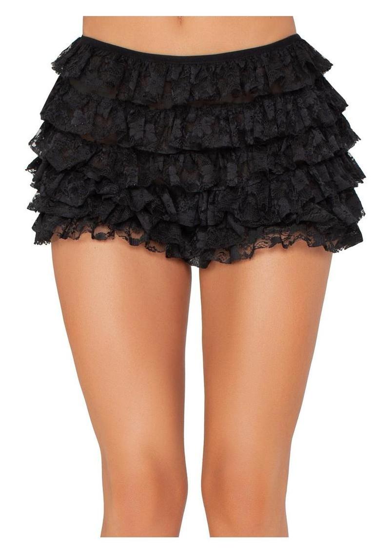 Leg Avenue Lace Ruffle Shorts - Small - Black