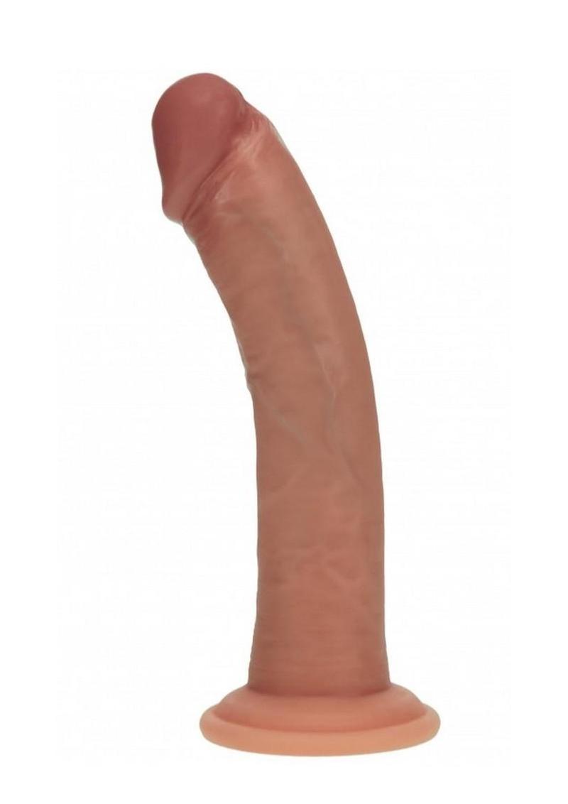 RealRock Dual Layered Silicone Curved Realistic Dildo with Suction Cup 8in – Caramel