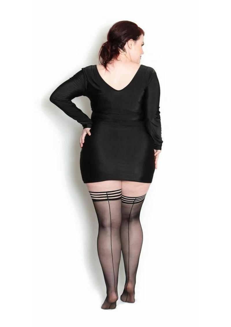 Kixies Lois Sheer Back Seamed Thigh High – Size D/XLarge – Black