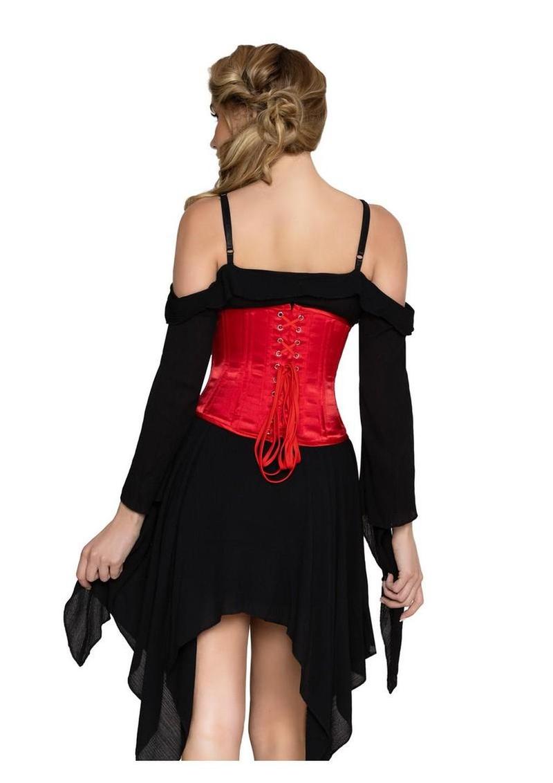 Leg Avenue Steel Boned Satin Waist Cincher with Full Busk Closer and Lace-Up Back – Small – Red
