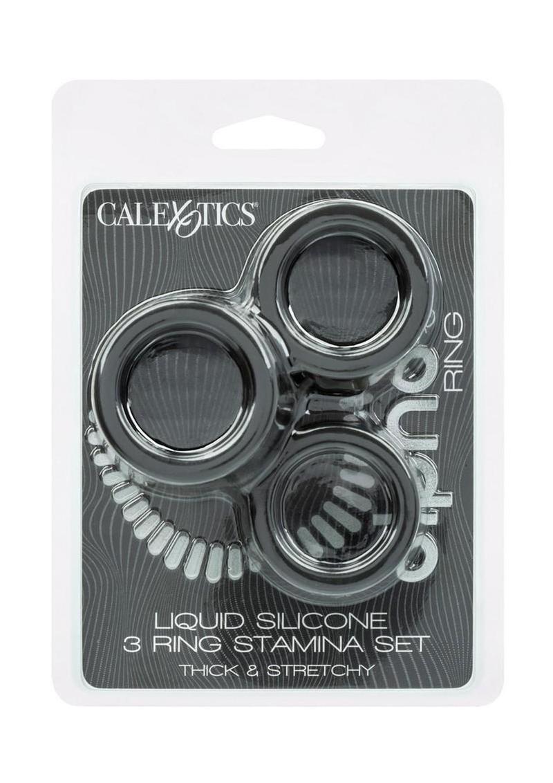 Alpha Liquid Silicone Cock Ring Endurance Set (3 Piece) - Black