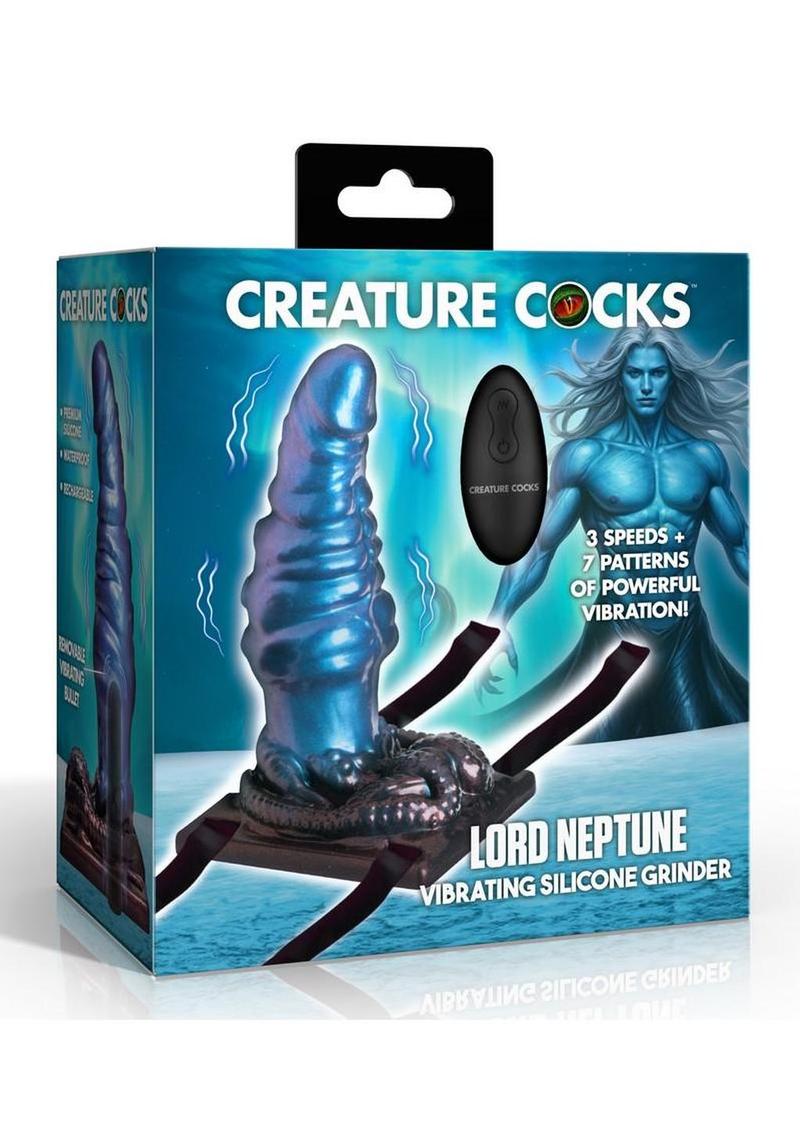 Creature Cocks Lord Neptune Vibrating Rechargeable Silicone Grinder with Remote Control - Blue/Black