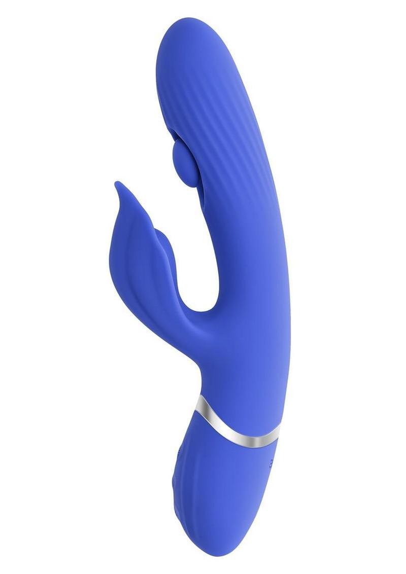 Shudder Rechargeable Silicone Triple Motor Vibrator with Stimulator – Blue