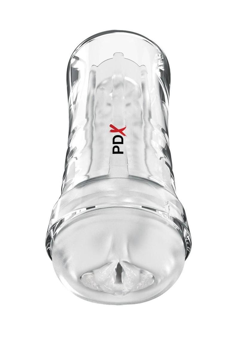 PDX Extreme Wet Pussies Super Luscious Lips Control Freak Self Lubricating Vibrating Stroker with Remote – Pussy – Frost/Clear