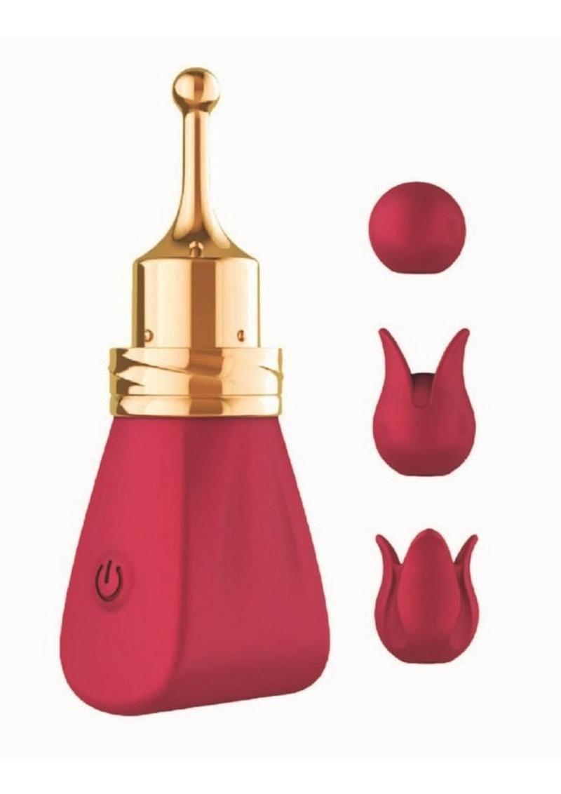 Gold Glam Tri-Tip Silicone Rechargeable Vibrator – Red/Gold