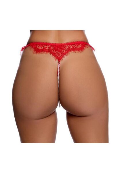 Roma Heart Lacey Pearl Crotchless Panty - OS - Red
