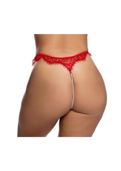 Roma Heart Lacey Pearl Crotchless Panty - Plus - Red